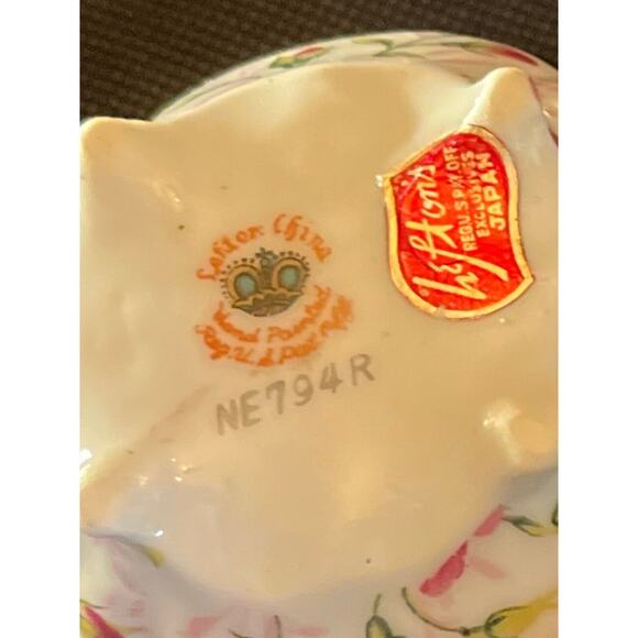 Vtg Lefton China Miniature Creamer & Covered Sugar Pink Rose Chintz NE794R Japan - Picture 6 of 10